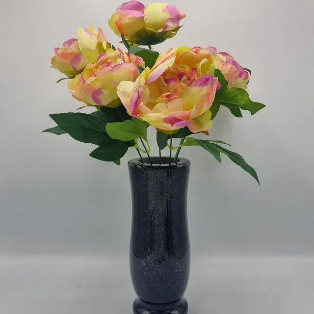 Bomm Boeket - Pioenroos - U086-m2 - 40cm - Roze Gevlamd - 7 bloemen - Grafdecoratie - Zijdenbloemen - Kunstbloemen