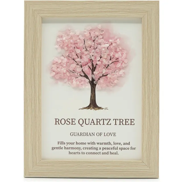 Ancient Wisdom Edelsteenafbeelding - Levensboom - Rozenkwarts (20x14,7x1cm)
