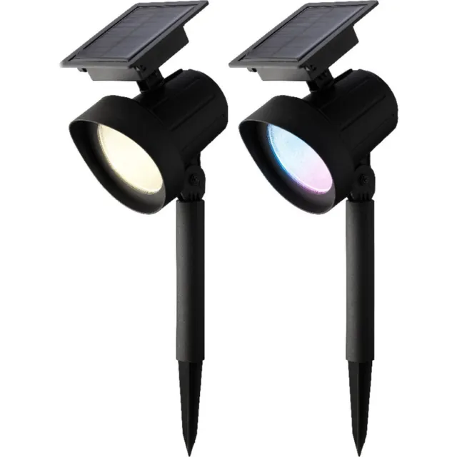 Lumineo Solar spotlights - 2x - zwart - 31 cm - zonne-energie - tuinpad verlichting - Prikspots tuinverlichting