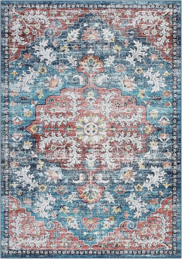 Triumpunpre Vloerkleed 160 x 230 cm, blauw, Perzische print, wasbaar, antislip, zacht polyester