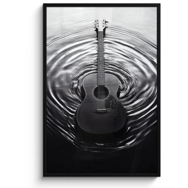 FrameYourWall Poster in lijst - Fotolijst 80x120 cm - Posters - Gitaar - Hout - Water - Posterlijst zwart - Decoratie - Wanddecoratie woonkamer - Muurdecoratie slaapkamer Gitaar - Water