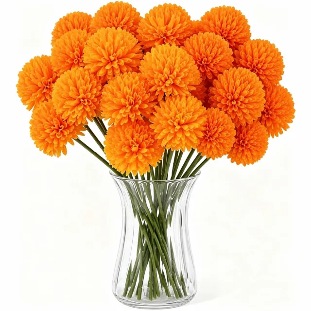 Famanu 18 stuks gele kunstbloemen zoals echte chrysanten, kunstbloemen, gele nepbloemen, plastic bloemen, decoratieve vazen voor bloemstukken, bruiloften, woondecoraties wit