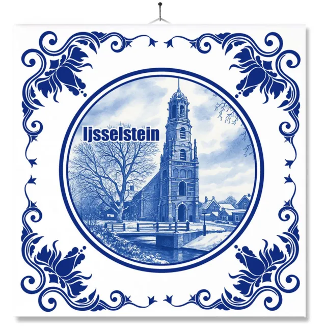 MC Living Tegel Met Opdruk | Ijsselstein | Delft Blauw | Cadeau | Inclusief Geschenkdoos | Standaard | Ophangsysteem