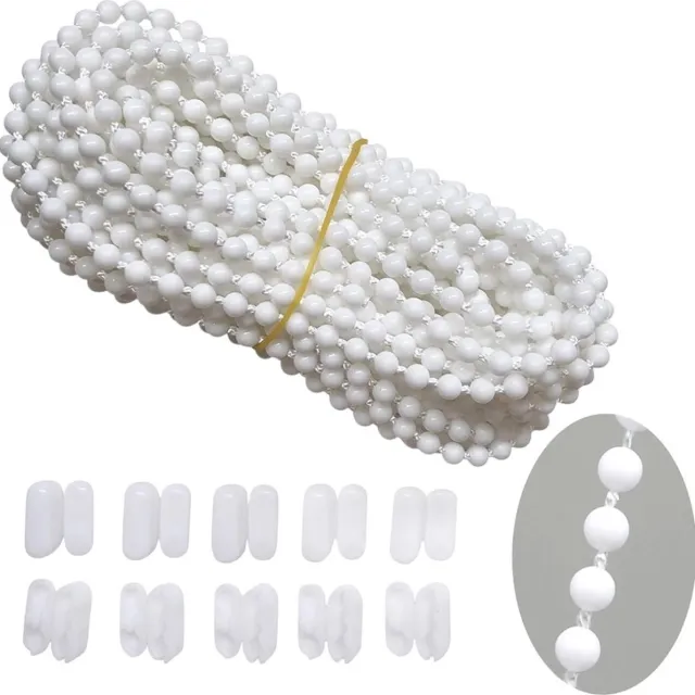 Plastic 10m (10,94 yds) Vervanging van rolgordijnkralenketting, verticale jaloezie honingraatkoord met connector voor vervangingsonderdelen voor rolgordijnen, reparatieaccessoires Wit