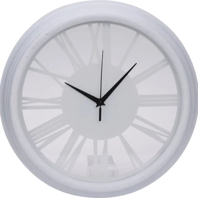 H&S Collection Wandklok/muur klok Memphis - Romeinse cijfers - Dia 37 cm - kunststof/glas - ivoor wit