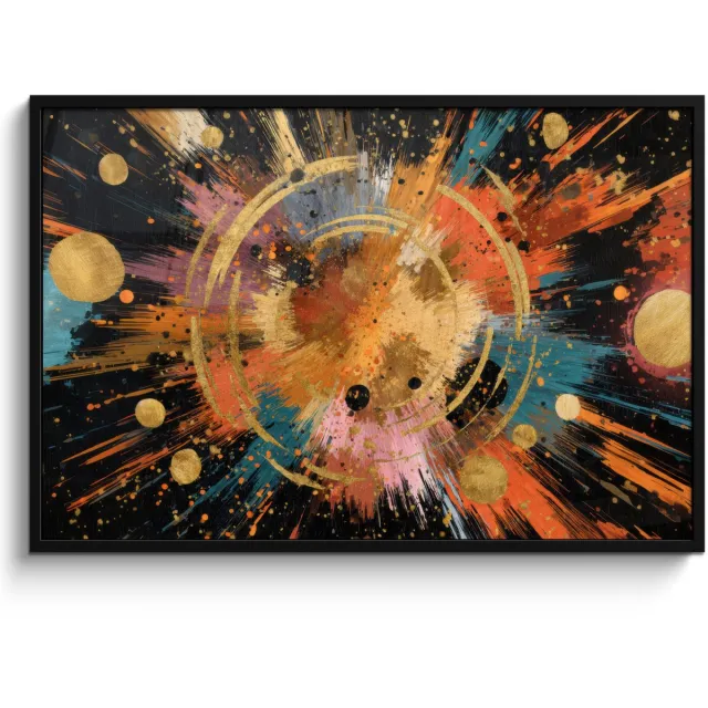 FrameYourWall Poster in lijst - Fotolijst 120x80 cm - Posters - Explosie - Verfstructuur - Goud - Abstract - Posterlijst zwart - Decoratie - Wanddecoratie woonkamer - Muurdecoratie slaapkamer