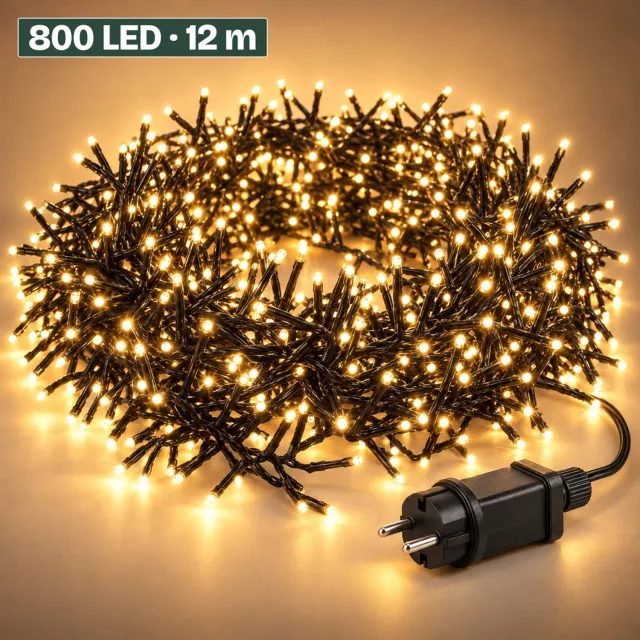 Levano Kerstverlichting Buiten - 800 LED 12 m Warm Wit - Kerstboomverlichting - Clusterverlichting - Kerstlampjes - Lichtsnoer Binnen en Buiten - Lichtslinger Binnen - Kerstlichtjes - Buitenverlichting Kerst - LED Kerstverlichting met Timer