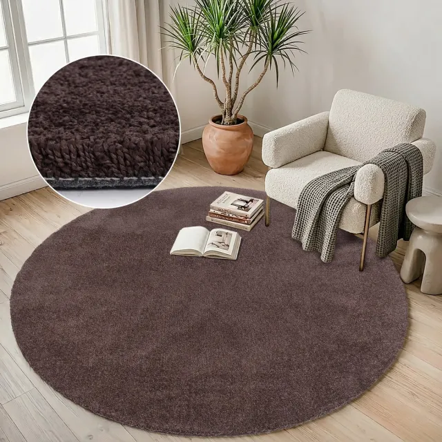 Muratap Comfy Premium - Rond Luxe Effen Vloerkleed Wasbaar Uni Bruin- 200 CM Ø