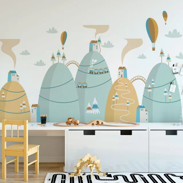 Ambiance Sticker Scandinavische bergstickers, heteluchtballonnen, luchtballonnen, 80 x 120 cm Multi color
