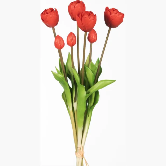 Originals '74 Real Touch Tulip Dubble Bundle x7 L44cm Red - Real Touch Tulpen - rood- Tulpen - Kunstbloemen - Kunst Tulpen - Kunst Boeket - Tulp - 44 CM - Zijden Bloemen - Latex Bloem - Bruiloft - Voorjaar - Lente
