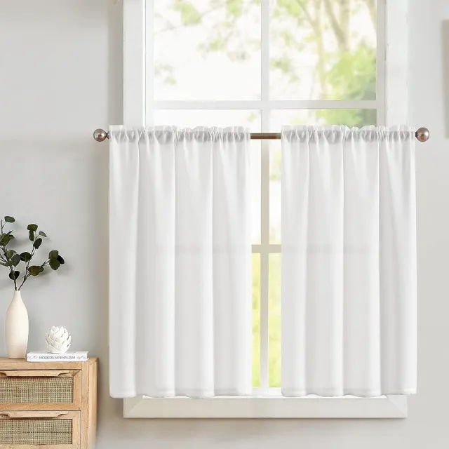 Ibenzoa Wit Bistrogordijn Set – 90x60cm – Privacy Raamgordijn met Sjaals – Linnenlook Vitrage
