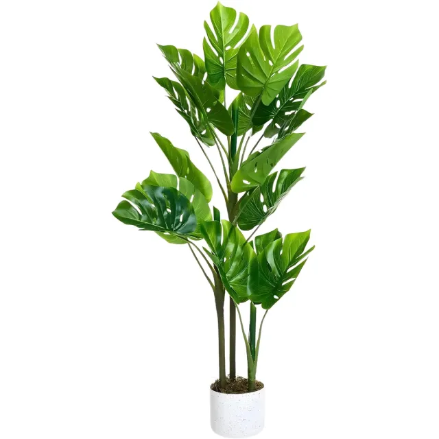 Happiq Kunstmatige Monstera Plant - Voor woonkamer, kantoor, veranda - Faux, groenblijvend, tropische vloerboom - Groen - 110cm Green