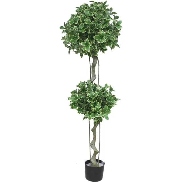 Kunstpalm Kunst Heester struik - 155cm - Dubbele struik - Namaak Heester bol op stam - Groen Lichtgroen