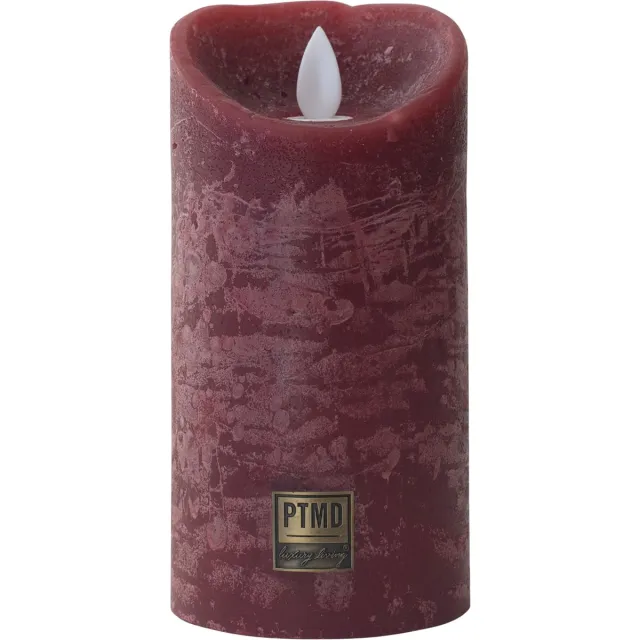 PTMD LED kaars bordeaux rood - 7,5 x 7,5 x 15 cm - LED Light Candle rustic bordeaux moveable flame