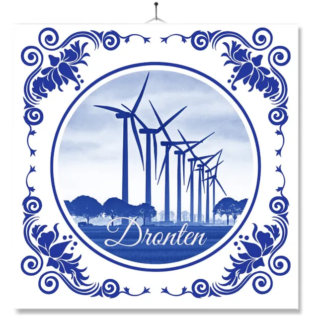 MC Living Tegel Met Opdruk | Dronten | Delft Blauw | Cadeau | Inclusief Geschenkdoos | Standaard | Ophangsysteem Ontwerp 2