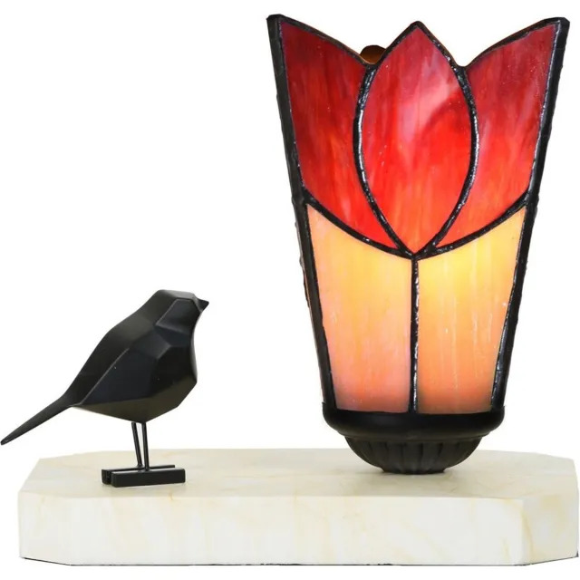 Coloured by Art Tiffany tafellamp / sculptuur Ballade van een Vogel Fleur de Vanneau Kievitsbloem - Art Deco Trade Rood