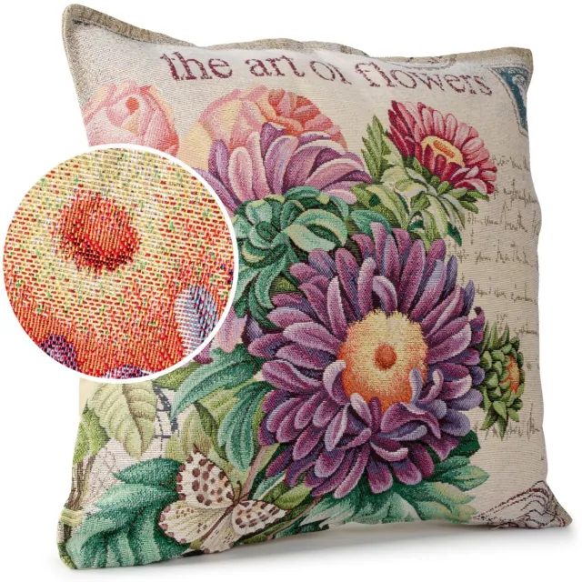ANRO Bloemen Sierkussen 45x45 cm - Jacquard gobelin Beige