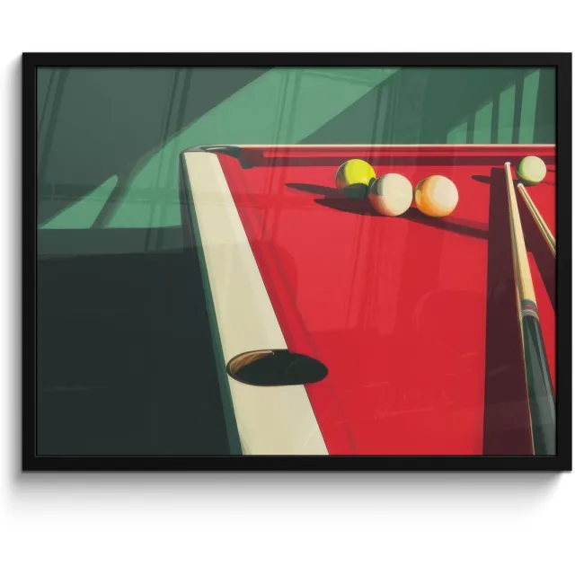 FrameYourWall Poster in lijst - Fotolijst 80x60 cm - Posters - Biljarttafel - Ballen - Rood - Schaduw - Posterlijst zwart - Decoratie - Wanddecoratie woonkamer - Muurdecoratie slaapkamer - Kerstversiering - Kerstdecoratie voor binnen - Kerstmis