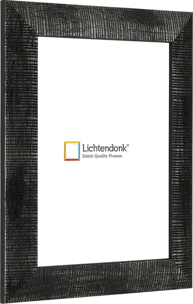 Lichtendonk Fotolijst - Geribbeld Profiel - Zwart met Zilver - Fotomaat 13x19 - Ontspiegeld ACRYLITE® - Art.nr. 1055000813193