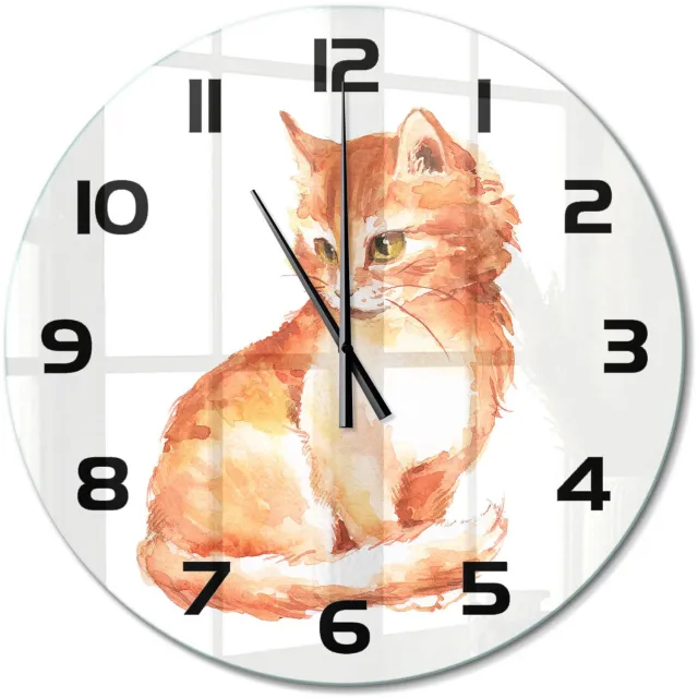 TULUP Wandklok - Rode Kat Moderne Wandklok Glas - fi60 cm - Oranje Wandklok Glas Decoratie - Zwarte handen - Ronde Klok - Glazen Wandklok Design - Klok Glas Met Opdruk