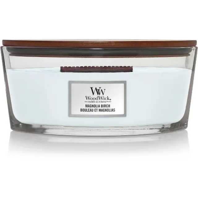 Woodwick Heartwick Flame Ellipse Geurkaars - Magnolia Birch - 50 branduren Licht blauw