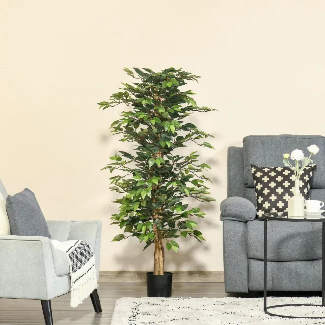 MODFU Kunstplant - Ficus - Voor Binnen & Buiten - Kunststof - Groen - 150 cm Green