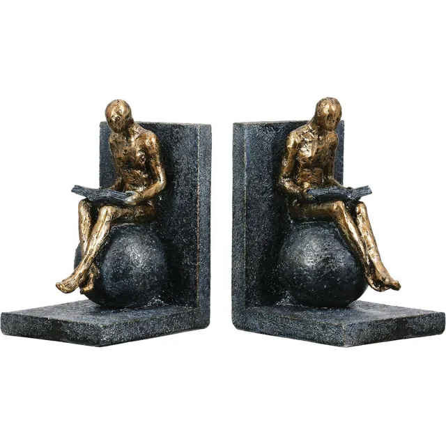 Rawa Geschenken boekensteun set van 2 - momenten van bezinning - 11x28x19 cm - poly resin grijs met goud zwart