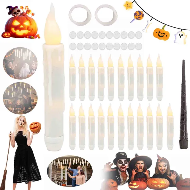 RUPINUS 24 Stuks Vlamloze Drijvende Kaarsen, Met Magic Wand-Afstandsbediening, Hangende Magische Ledkaarsen, Halloween-Decoraties. Wit