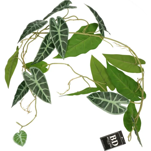 Bellatio Design kunstplant / hangplant slinger - Alocasia - groen - 105 cm lang - planten guirlandes - bladeren