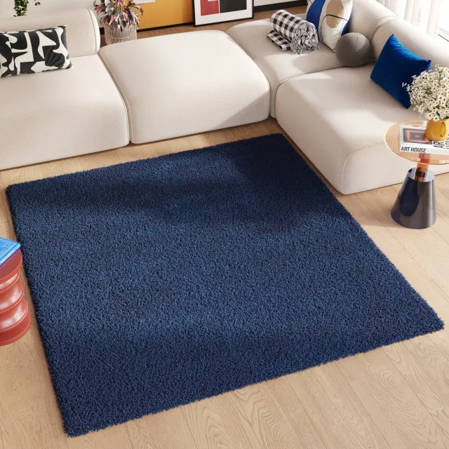 Tapiso Essence Square Vloerkleed Blauw Donker Modern Hoogpolig Tapijt Maat- 160x160