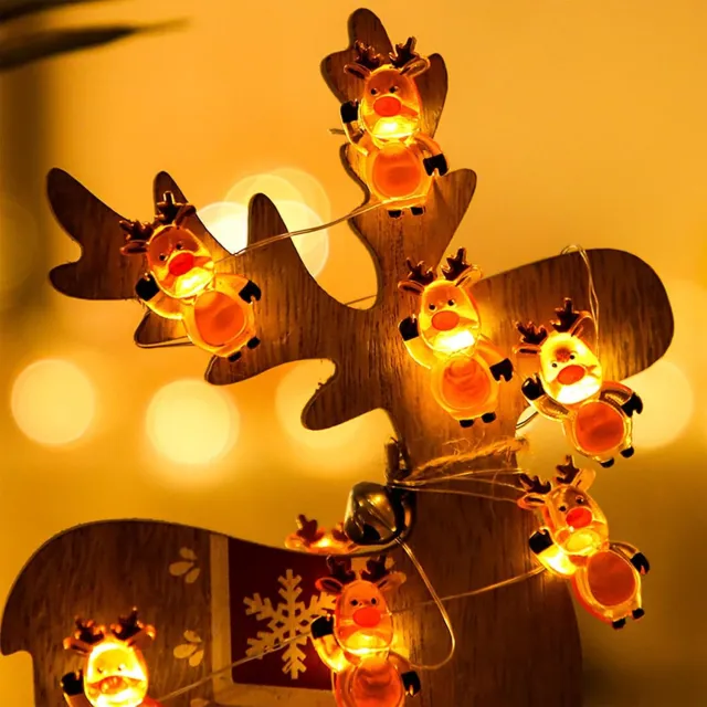 KZQ Kerstverlichting - 2 Meter - 20 LED Rendier & Kerstman - Lichtslinger - Fairy Lights - Warm Wit - Sfeerverlichting - Voor Binnen & Raam - Wit