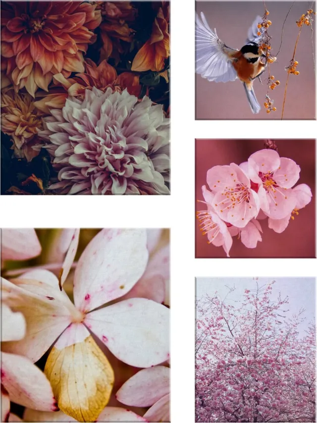 Art for the Home Canvas set Zee van Bloemen - Bloemen - 80x60cm - Roze