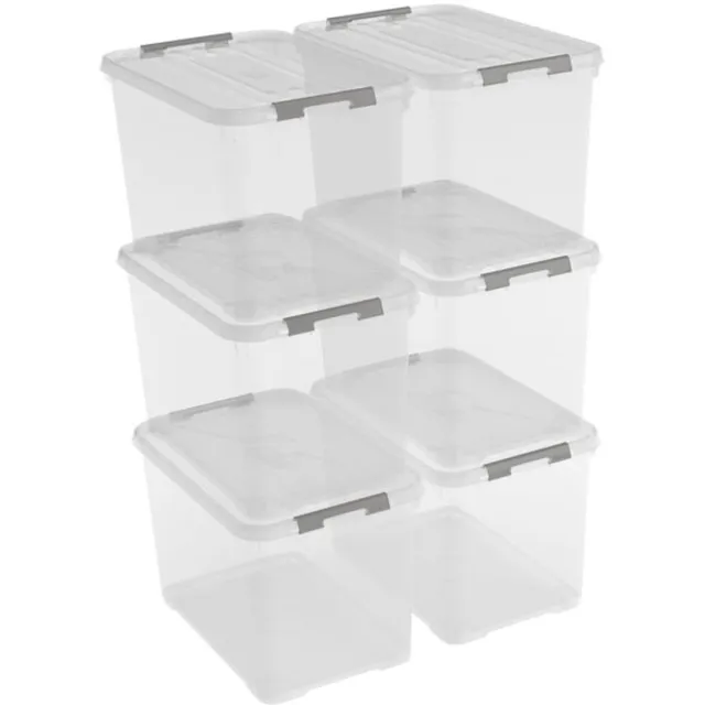 Curver Handy+ Opbergbox - 65L - 6 stuks - Transparant met deksel