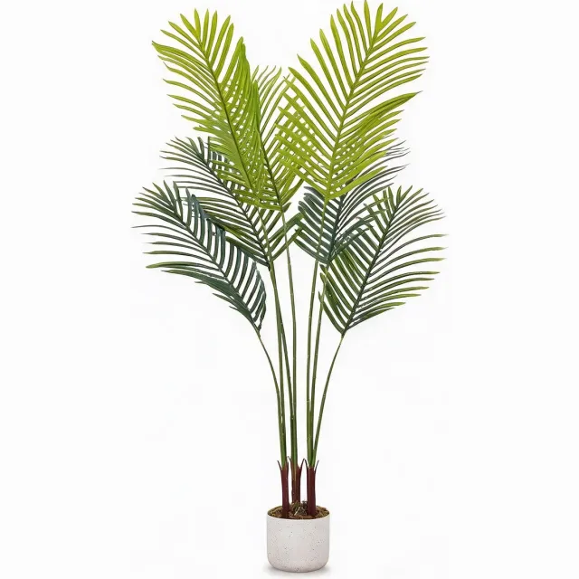 Triumpunpre Kunst Areca Palm - 130cm, duurzaam PEVA, verstelbare bladeren met witte pot voor zakelijk gebruik groen