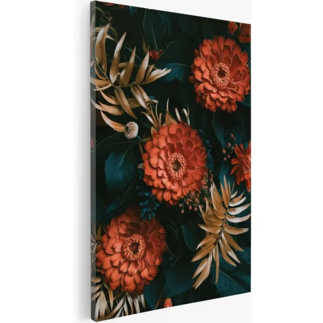 Saammp Canvas Schilderij - Natuur - 3 Rode bloemen - 40x60 - Foto op canvas - Wanddecoratie - Muurdecoratie Woonkamer - Kantoor Decoratie Multicolor