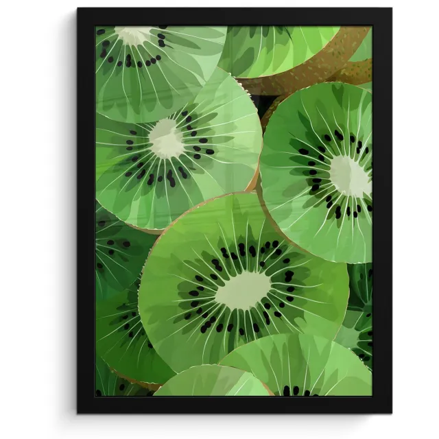 FrameYourWall Poster in lijst - Fotolijst 30x40 cm - Posters - Kiwi - Groen - Pitten - Posterlijst zwart - Decoratie - Wanddecoratie woonkamer - Muurdecoratie slaapkamer