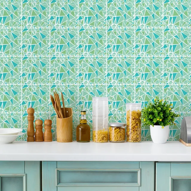 Ambiance Sticker Muurstickers - Zelfklevende tegelmuurstickers voor keuken en badkamer - 9 lila terrazzo tegelstickers - 9 stickers 20x20cm Multi color