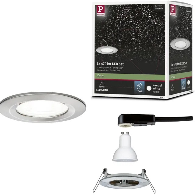 Paulmann LED-inbouwlamp Nova star IP44 rond 78 mm GU10 6,5W 470lm 230V 4000K Staal geborsteld