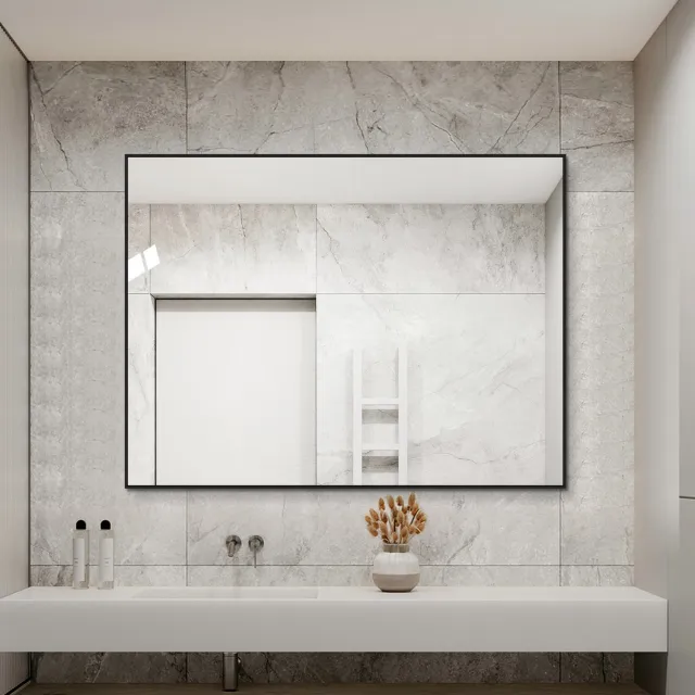 WUVRIE Badkamerspiegel 60x80 cm - Zwart aluminium frame - Horizontaal en verticaal monteerbaar
