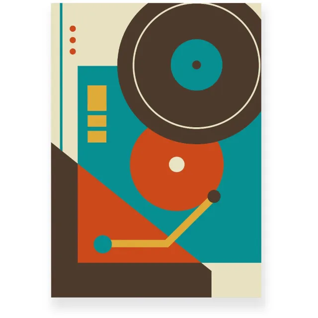 Yisual Poster 50x70 cm - Retro Platenspeler - Oranje - Bruin - Blauw - Abstract - Vintage - Muurdecoratie - Wanddecoratie