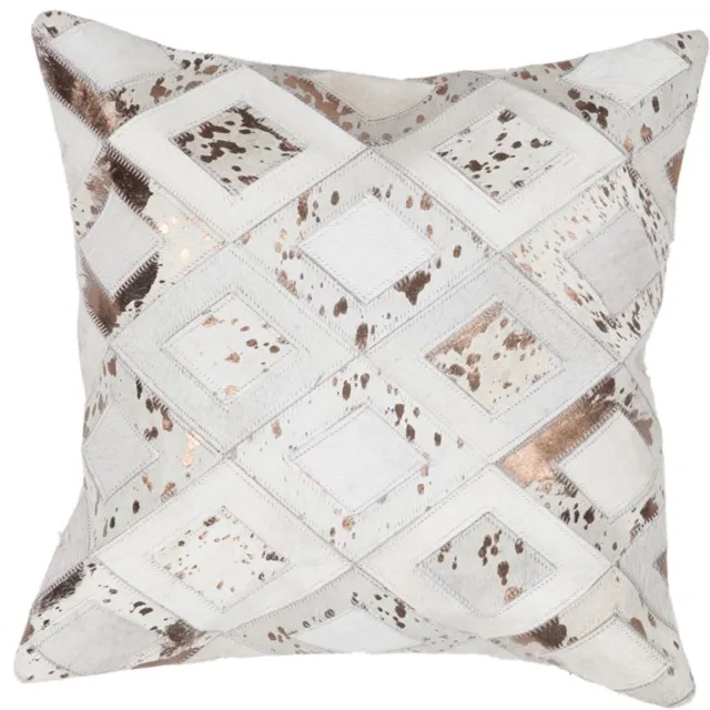 Padiro sierkussen - 45 x 45 cm - Ivoor / Chroomkleurig - Ruitpatroon - Leer Zilver
