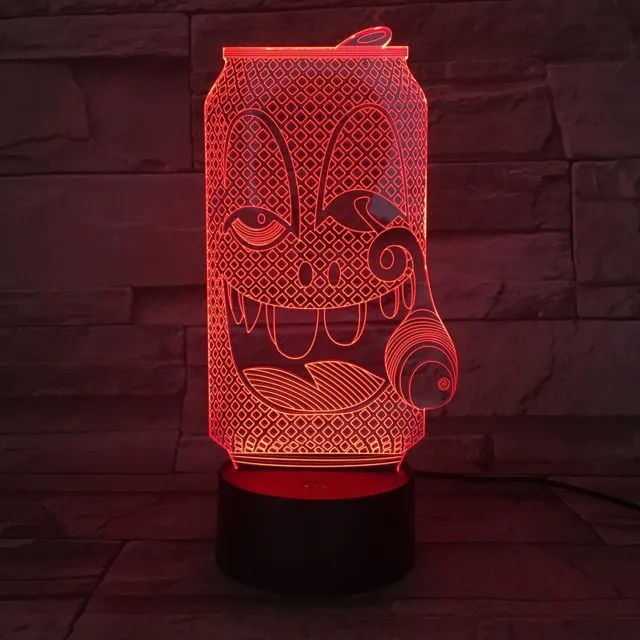 MC Living 3D Led Lamp Met Gravering - RGB 7 Kleuren - Blikje Cartoon