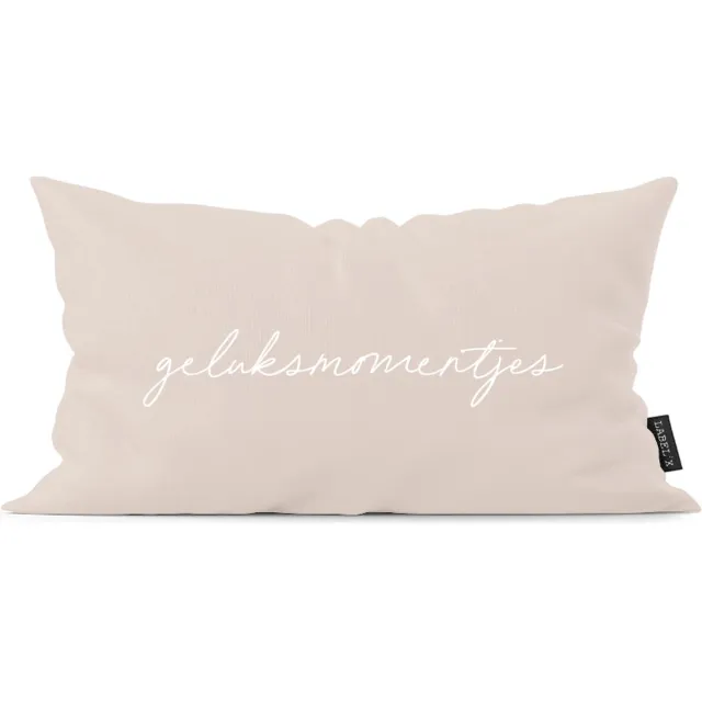 Label2X Kussen geluksmomentjes beige 50 x 30 cm / Buiten