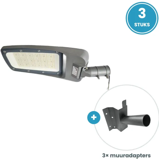 Tsong LED Straatverlichting 200W 34000lm - Koelwit 4000K - IP66 - 3 stuks - Incl. 3 muuradapters - 230V