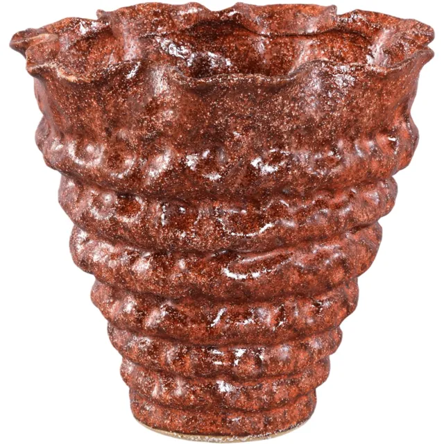 PTMD Nianh Bordeaux Ceramic Vase Ribbed Round Rood