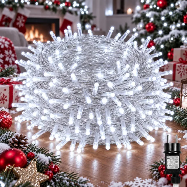 MUPOO Fairy Lights-LED Kerst Lichtsnoer Buiten IP44-Kerstverlichting Lichtslinger met Veilige 31V Laagspanning&Energiezuinig-8 Lichtstanden&Geheugen-Timer 6U/18U-Kerstboomverlichting voor Terras,Tuin,Sinterklaas-300 LED-30m-Wit-1 Stuk