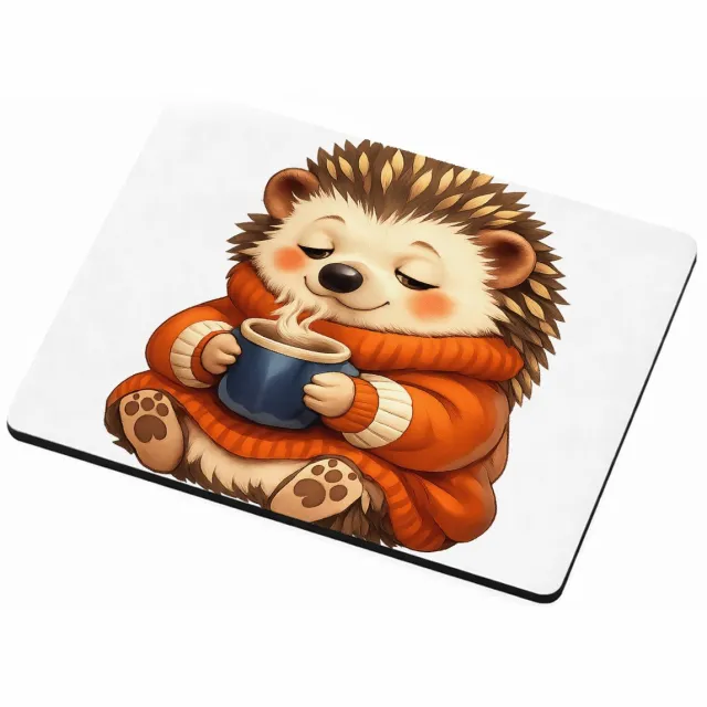 Mr Cadeautjes MDF magnetische fotolijst 9 x 7 - design Een slaperige egel in een oversized trui met een warme drank | cadeau Wit