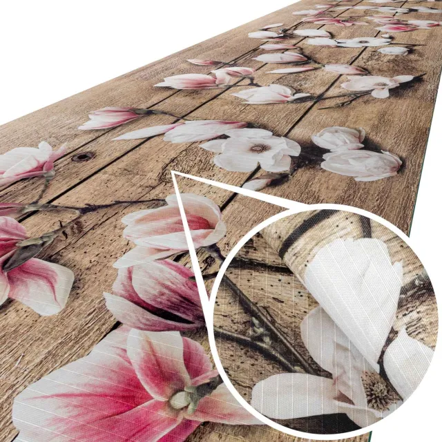 ANRO Keukenloper Gemme Magnolia op Hout Bruin 180x52cm – Antislip Gangloper Tapijtloper 3 mm