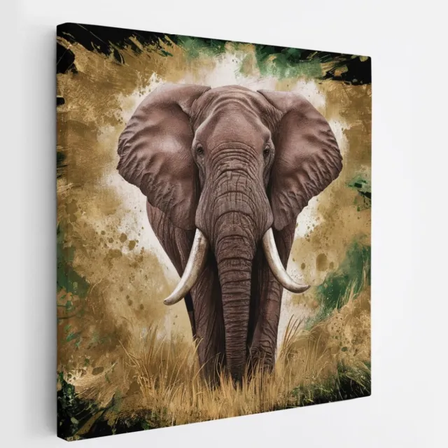 Saammp Canvas Schilderij - Olifant - Abstract - Portret - Dieren - 60x60 - Foto op canvas - Wanddecoratie - muurdecoratie Woonkamer - Slaapkamer decoratie - Canvas Print Multicolor