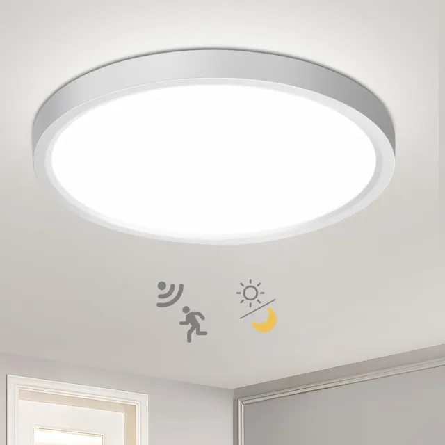 Oraymin LED Plafondlamp met Radar en Schemersensor - 18W 4000K Ø23cm - Hal Garage Wit